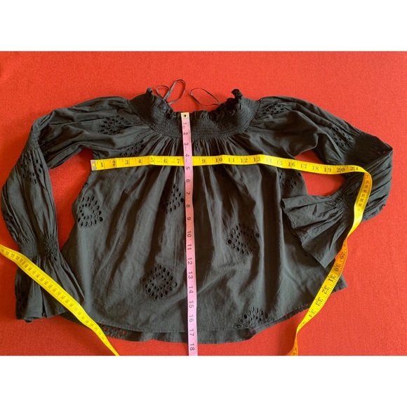 Zara black eyelet off the shoulder long sleeve top, S - Picture 9 of 12